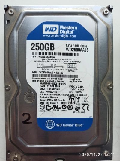 Лот: 16918629. Фото: 1. Жесткий диск 250 Gb WD Blue WD2500AAJS... Жёсткие диски