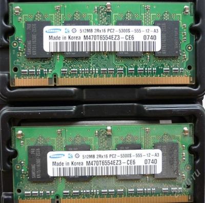 Лот: 1661915. Фото: 1. Samsung SO-DIMM 512Gb DDR2 2 штуки... Оперативная память