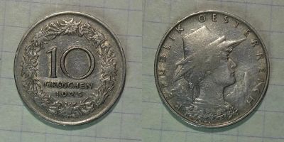 Лот: 15929025. Фото: 1. Австрия 10 грошей 1925 дама в... Германия и Австрия