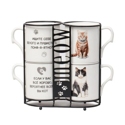 Лот: 25552152. Фото: 1. Кружка фарфор, 4 шт, 368 мл, Meow... Кружки, стаканы, бокалы