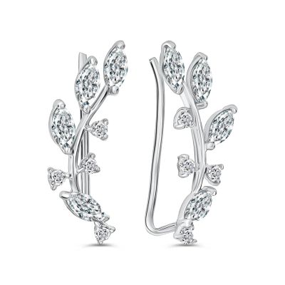 Лот: 23867795. Фото: 1. Серьги-каффы из серебра с фианитами. Серьги, каффы