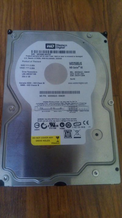 Лот: 10874121. Фото: 1. 250gb SATA 3.5" WD WD2500js-55ncb1... Жёсткие диски (HDD)