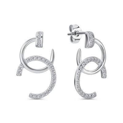 Лот: 23793185. Фото: 1. Серебряные серьги с фианитами. Серьги, каффы