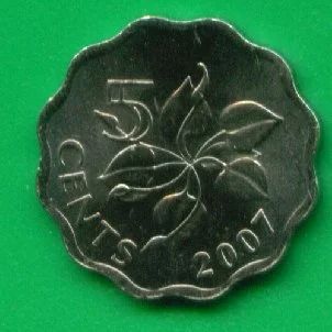 Лот: 9538200. Фото: 1. Свазиленд 5 центов 2007 (295). Африка