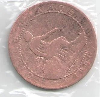 Лот: 14395766. Фото: 1. 5 сантимов 1870 года ОМ, Испания... Европа