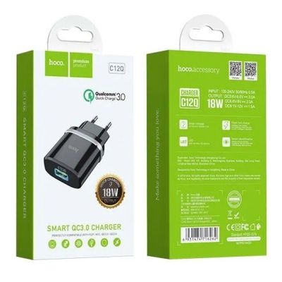 Лот: 22150650. Фото: 1. СЗУ HOCO C12Q QC 3.0 (Black). Зарядные устройства, блоки питания, адаптеры сетевые для смартфонов