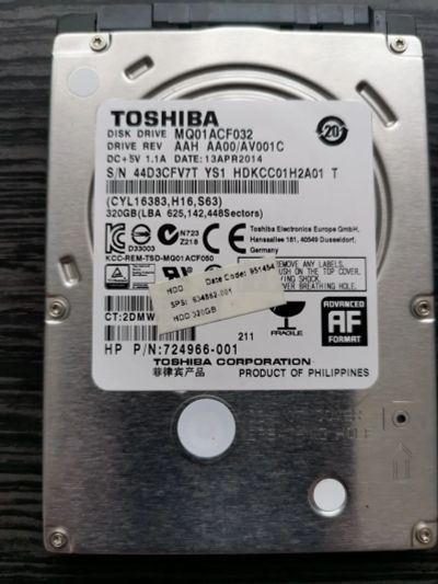Лот: 20227080. Фото: 1. Hdd toshiba 2.5 320GB *7200* rpm... Жёсткие диски (HDD)