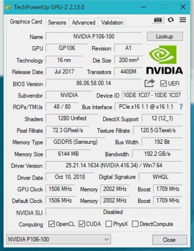 Лот: 12392739. Фото: 1. видеокарта для майнинга 6gb p106-100... Майнинг фермы, товары для майнинга