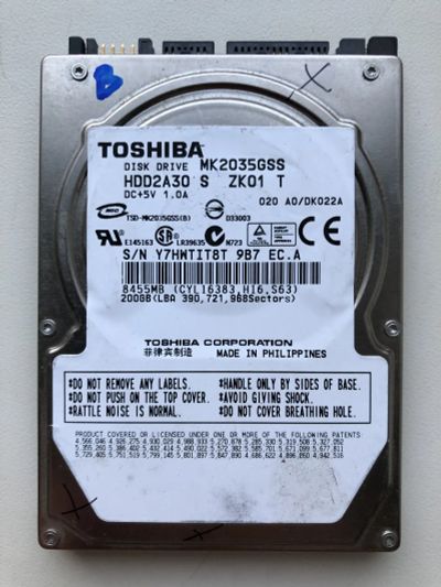 Лот: 16633762. Фото: 1. Неисправный SATA-II 200Gb Toshiba... Жёсткие диски (HDD)