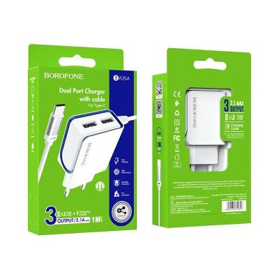 Лот: 22150655. Фото: 1. СЗУ BOROFONE BA-35A 2*USB+Type-C... Зарядные устройства, блоки питания, адаптеры сетевые для смартфонов