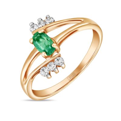 Лот: 24651234. Фото: 1. Кольцо с изумрудом и фианитом. Кольца, перстни