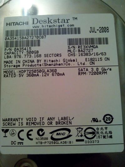 Лот: 6645368. Фото: 1. HDD 3,5" SATA , винчестер, 500Гб... Жёсткие диски (HDD)