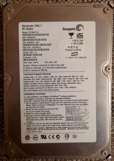 Лот: 7052398. Фото: 1. Жесткий диск Seagate ST380011A... Жёсткие диски (HDD)