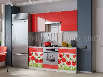 Лот: 12441283. Фото: 1. Кухня фотопечать "Маки" 1,6 м. Кухонные гарнитуры