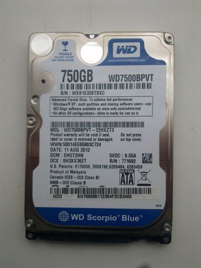 Лот: 25361081. Фото: 1. Жесткий диск 750Gb / 2.5" / 5400... Жёсткие диски (HDD)