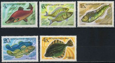 Лот: 20314149. Фото: 1. 1983, август. Промысловые рыбы... Марки