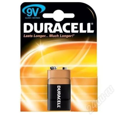 Лот: 625264. Фото: 1. Duracell MN1604 (6LR61) 9V, щелочной... Батарейки, аккумуляторы, элементы питания