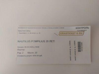 Лот: 16517251. Фото: 1. Билет на концерт Наутилус Помпилиус. Другое (коллекционирование, моделизм)