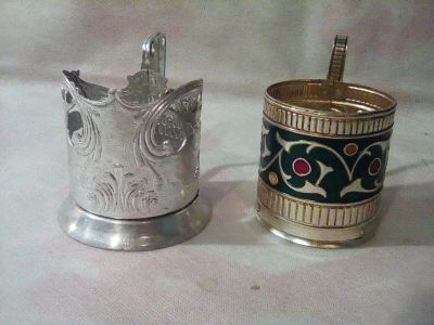 Лот: 25371890. Фото: 1. Подстаканники алюминий эмаль Клеймо... Предметы интерьера и быта