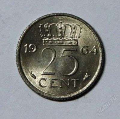 Лот: 2246145. Фото: 1. Нидерланды. 25 центов 1964 г... Европа