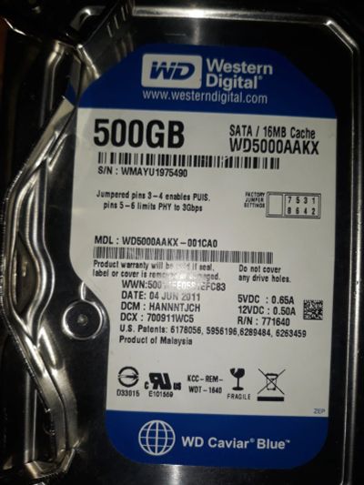Лот: 19008863. Фото: 1. Жесткий диск 500Gb WD Blue (SATA... Жёсткие диски (HDD)