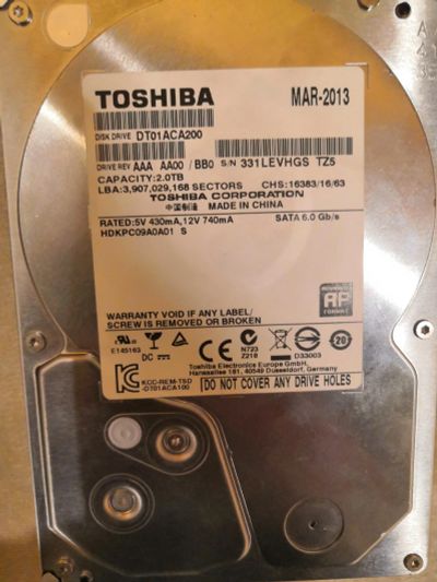 Лот: 18399860. Фото: 1. Жёсткий диск Toshiba 2 TB. Жёсткие диски (HDD)