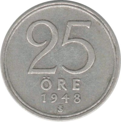 Лот: 13006437. Фото: 1. 25 эре. 1948 г. Серебро. Европа