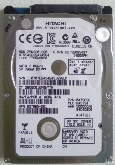 Лот: 13359400. Фото: 1. 320Gb жесткий диск для ноутбука... Жёсткие диски (HDD)