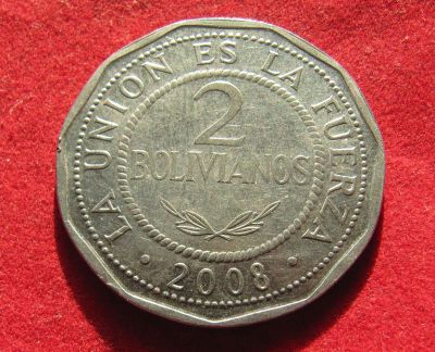 Лот: 19892646. Фото: 1. Боливия 2 боливиано, 2008 г. Америка
