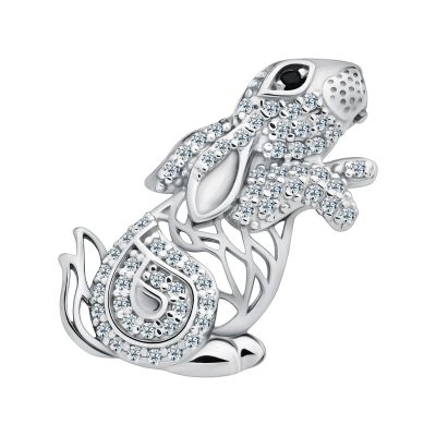 Лот: 23871413. Фото: 1. Серебряная брошь Заяц с фианитами. Броши