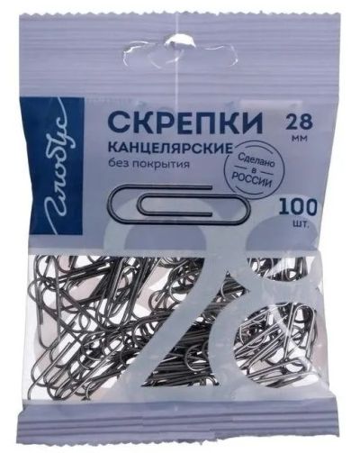Лот: 20035543. Фото: 1. Скрепки 28мм. ГЛОБУС 100шт., в... Другое (канцелярские и офисные товары)