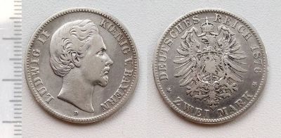 Лот: 8272751. Фото: 1. Германия (Бавария). 2 марки 1876... Германия и Австрия