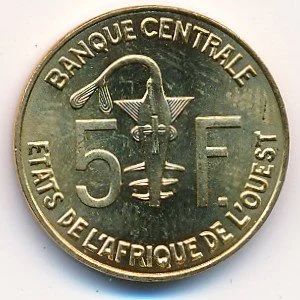 Лот: 9692777. Фото: 1. Западная Африка 5 франков 1984... Африка