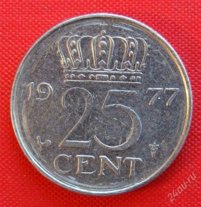 Лот: 1588929. Фото: 1. (№715-8/LF) 25 центов 1977 (Нидерланды... Европа