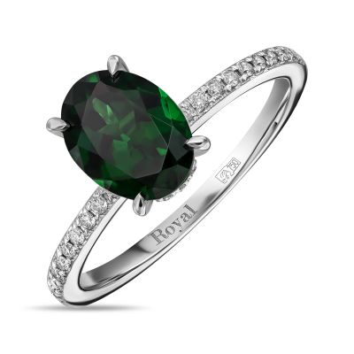 Лот: 24667052. Фото: 1. Кольцо с бриллиантами и цаворитом. Кольца, перстни