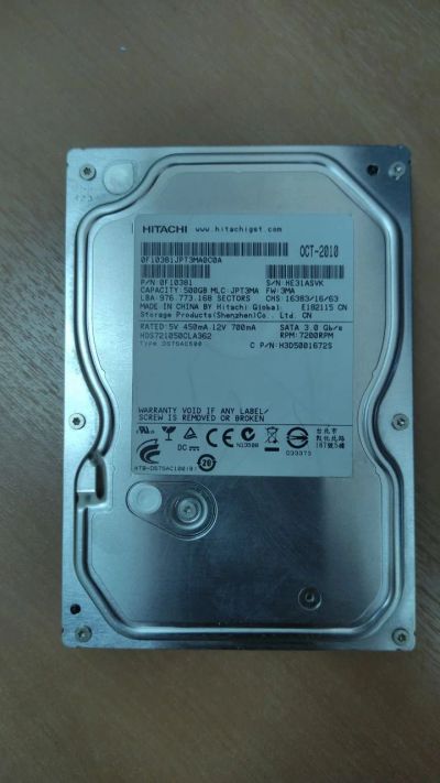 Лот: 19055519. Фото: 1. Жесткий диск HDD SATA 500Gb Hitachi... Жёсткие диски (HDD)