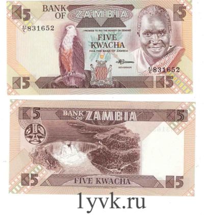 Лот: 9889592. Фото: 1. Замбия 5 квача 1980-1988 г. UNC... Африка