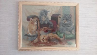 Лот: 5269632. Фото: 1. Кошка с котятами. Вышивание
