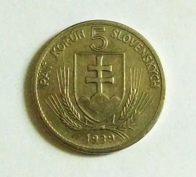 Лот: 20327467. Фото: 1. Словакия 5 крон 1939 один год... Европа
