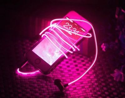 Лот: 6317650. Фото: 1. Светящиеся наушники Glow с EL... Наушники, гарнитуры