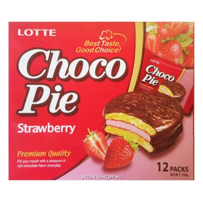 Лот: 9672071. Фото: 1. Печенье CHOCO PIE LOTTE Strawberry... Печенье, вафли, пряники