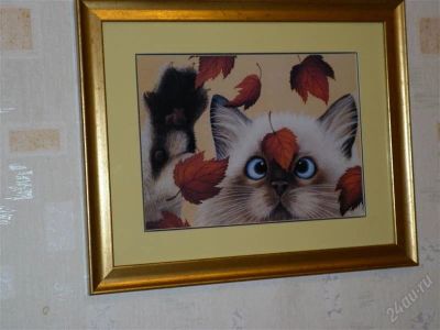 Лот: 1018207. Фото: 1. Картина с котом 41*33. Произведения