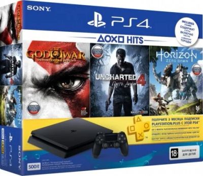 Лот: 10796648. Фото: 1. Playstation 4 Slim 500gb + 3 игры... Игровые приставки, консоли