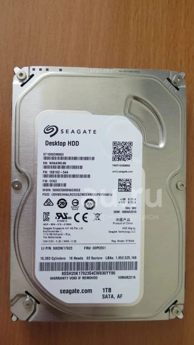 Лот: 20258838. Фото: 1. Жесткий диск Seagate 1 Tb (ST1000DM003... Жёсткие диски (HDD)