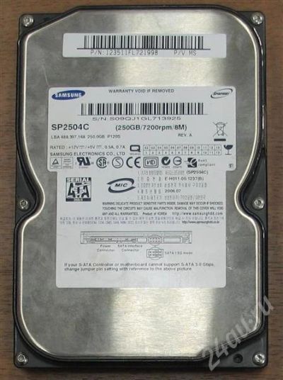 Лот: 588987. Фото: 1. Жесткий диск 250Gb SATAII Samsung... Жёсткие диски