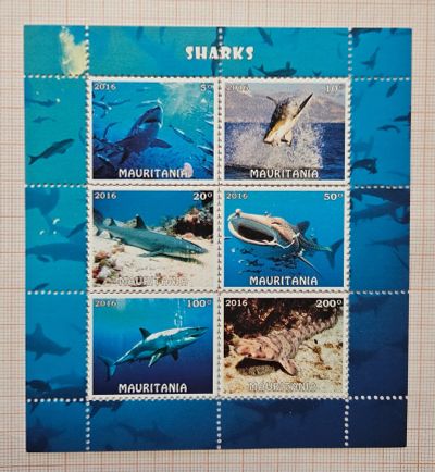 Лот: 25745139. Фото: 1. Марки: Мавритания. 2016. Акулы... Марки