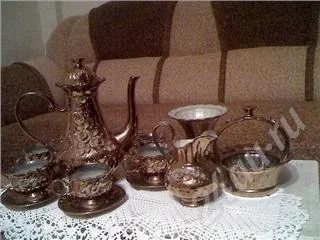 Лот: 204337. Фото: 1. Кофейный сервиз золотой. Сервизы, наборы посуды