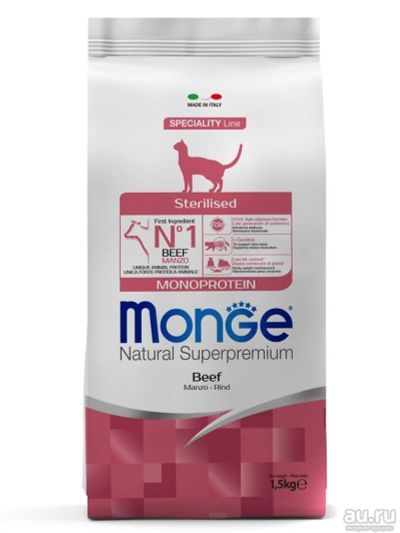Лот: 17893625. Фото: 1. Monge (Монж) Cat Monoprotein Sterilised... Корма