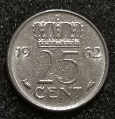 Лот: 23531779. Фото: 1. 25 центов 1962 года. Нидерланды... Европа