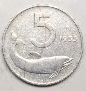 Лот: 1452831. Фото: 1. Италия. 5 лир 1955г. Европа